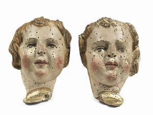 Scuola veneta del XVII secolo - Coppia di teste di cherubini