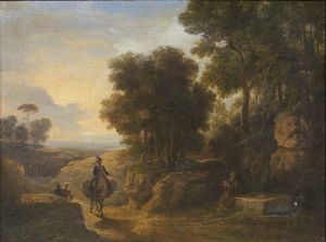 Ignoto fine XVIII secolo - Paesaggio con viandanti ed eremita