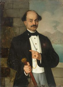 Ignoto metà XIX secolo - Ritratto del Conte Coppola con il Vesuvio sullo sfondo