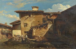 Scuola italiana del XIX secolo - Villaggio montano