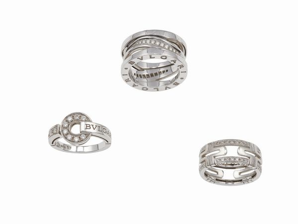 Bulgari. Lotto composto da tre anelli modelli Parentesi B.zero1 Legend e Bulgari Bulgari con diamanti  - Asta Gioielli  - Associazione Nazionale - Case d'Asta italiane