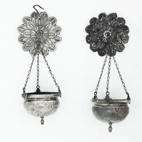 Coppia di acquasantiere, Roma XIX secolo, marchio dell'argentiere consunto di difficile lettura e saliera tripode. Sicilia inizio XIX secolo, marchio dell'argentiere non identificato  - Asta Argenti - Associazione Nazionale - Case d'Asta italiane