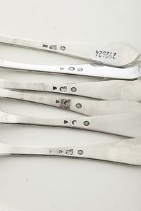 Sei coltelli e sei cucchiai. Torino XIX secolo, argentieri differenti  - Asta Argenti - Associazione Nazionale - Case d'Asta italiane