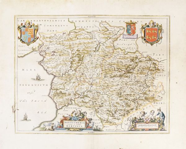 JOHANNES BLAEU : Montgomeria Comitatus et Comitatus Mervinia.  - Asta  Arte Antica, Moderna e Contemporanea [Parte I] - Associazione Nazionale - Case d'Asta italiane