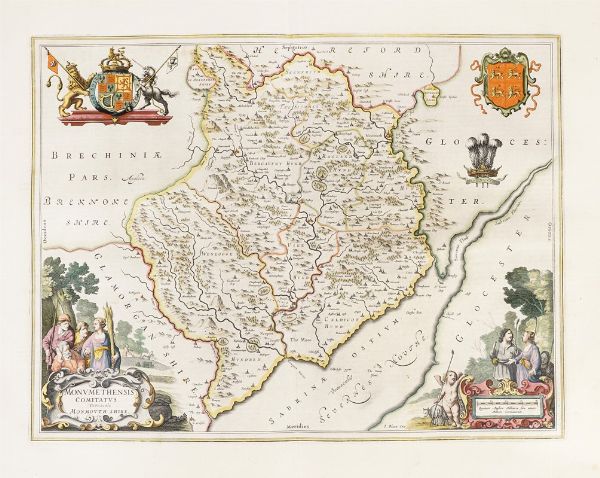 Willem Janszoon Blaeu : Monumethensis Comitatus. Vernacule Monmouth Shire.  - Asta  Arte Antica, Moderna e Contemporanea [Parte I] - Associazione Nazionale - Case d'Asta italiane