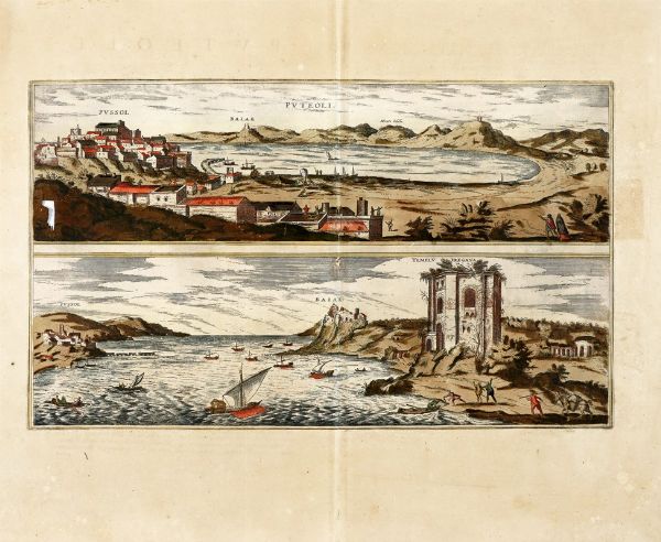 GEORG BRAUN : MIRABILIUM SULPHUREORUM MONTIUM APUD PUTEOLOS (CAMPOS FLEGREOS PLIN. VULCANI FORUM STRABO VULGO NUNC SOLFATARIAM VOCANT NEAPOLITANI) GENUINA ACCURATISSIMAQUE AD VIVUM DEPICTA REPRESENTATIO.  - Asta  Arte Antica, Moderna e Contemporanea [Parte I] - Associazione Nazionale - Case d'Asta italiane