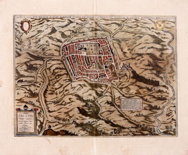 GEORG BRAUN : MIRABILIUM SULPHUREORUM MONTIUM APUD PUTEOLOS (CAMPOS FLEGREOS PLIN. VULCANI FORUM STRABO VULGO NUNC SOLFATARIAM VOCANT NEAPOLITANI) GENUINA ACCURATISSIMAQUE AD VIVUM DEPICTA REPRESENTATIO.  - Asta  Arte Antica, Moderna e Contemporanea [Parte I] - Associazione Nazionale - Case d'Asta italiane