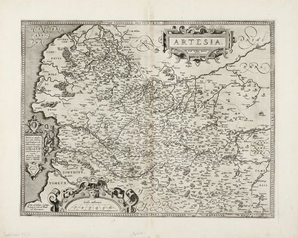 Abraham Ortelius : PICARDIAE, BELGICAE REGIONIS DESCRIPTIO. JOANNE SURHONIO AUCTORE.  - Asta  Arte Antica, Moderna e Contemporanea [Parte I] - Associazione Nazionale - Case d'Asta italiane