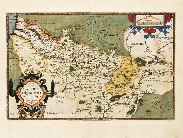 Abraham Ortelius : PICARDIAE, BELGICAE REGIONIS DESCRIPTIO. JOANNE SURHONIO AUCTORE.  - Asta  Arte Antica, Moderna e Contemporanea [Parte I] - Associazione Nazionale - Case d'Asta italiane