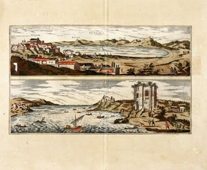 GEORG BRAUN : MIRABILIUM SULPHUREORUM MONTIUM APUD PUTEOLOS (CAMPOS FLEGREOS PLIN. VULCANI FORUM STRABO VULGO NUNC SOLFATARIAM VOCANT NEAPOLITANI) GENUINA ACCURATISSIMAQUE AD VIVUM DEPICTA REPRESENTATIO.  - Asta  Arte Antica, Moderna e Contemporanea [Parte I] - Associazione Nazionale - Case d'Asta italiane