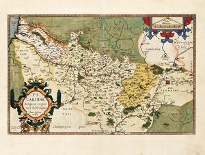Abraham Ortelius : PICARDIAE, BELGICAE REGIONIS DESCRIPTIO. JOANNE SURHONIO AUCTORE.  - Asta  Arte Antica, Moderna e Contemporanea [Parte I] - Associazione Nazionale - Case d'Asta italiane