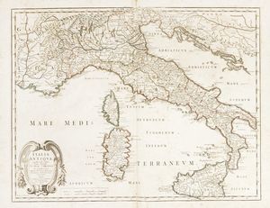 Nicolas Sanson - ITALIA ANTIQUA cum Itineribus antiquis Cum Insulis Sicilia Sardinia & Corsica.