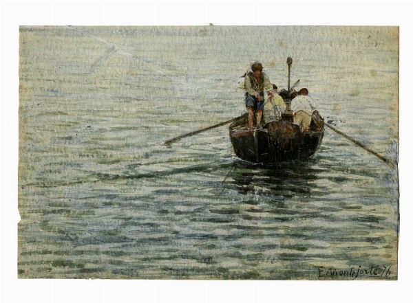 EDOARDO MONTEFORTE : Barca sul lago.  - Asta Arte Antica, Moderna e Contemporanea [Parte II] - Associazione Nazionale - Case d'Asta italiane