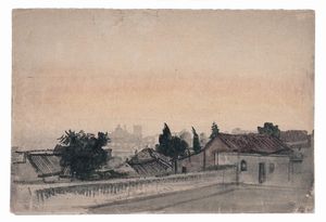 Pietro Annigoni - Paesaggio con case.