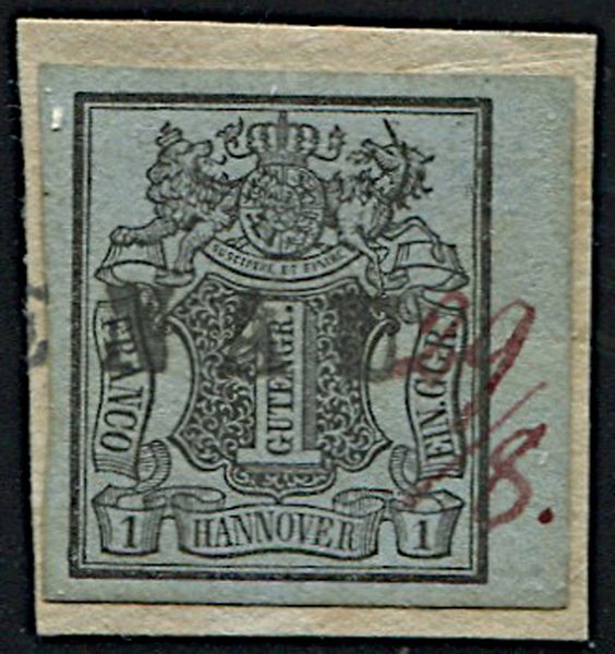 1850, Hannover, 1 g. nero su azzurro  - Asta Filatelia - Associazione Nazionale - Case d'Asta italiane