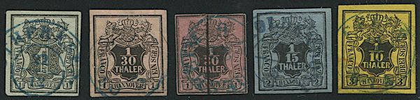 1851, Hannover, serie di 5 valori usata  - Asta Filatelia - Associazione Nazionale - Case d'Asta italiane