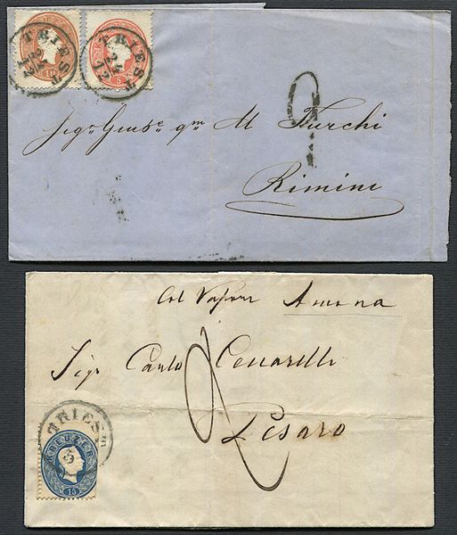 1861, Lombardo Veneto, due lettere da Trieste in tariffa da 15 soldi  - Asta Filatelia - Associazione Nazionale - Case d'Asta italiane