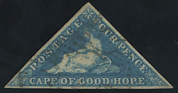 1855, Cape of Good Hope, 4 d. blue white paper  - Asta Filatelia - Associazione Nazionale - Case d'Asta italiane