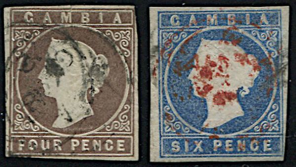 1869, Gambia, 4 d. brown defectiv  - Asta Filatelia - Associazione Nazionale - Case d'Asta italiane