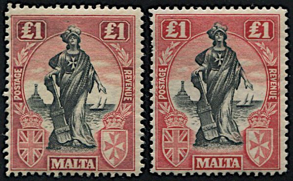 1922, Malta, set of 18 (S. G. 123/140)  - Asta Filatelia - Associazione Nazionale - Case d'Asta italiane