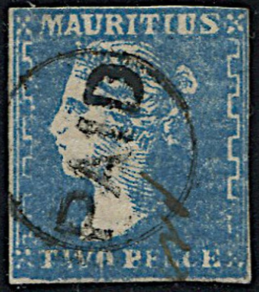 1859, Mauritius, 2 d. blue  - Asta Filatelia - Associazione Nazionale - Case d'Asta italiane