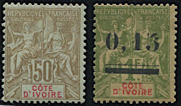 1892/1904, Cote dIvoire, 3 sets, 13 values  - Asta Filatelia - Associazione Nazionale - Case d'Asta italiane