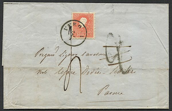 1861, Lombardo Veneto, lettera da Verona per Parma del 2 gennaio 1861  - Asta Filatelia - Associazione Nazionale - Case d'Asta italiane