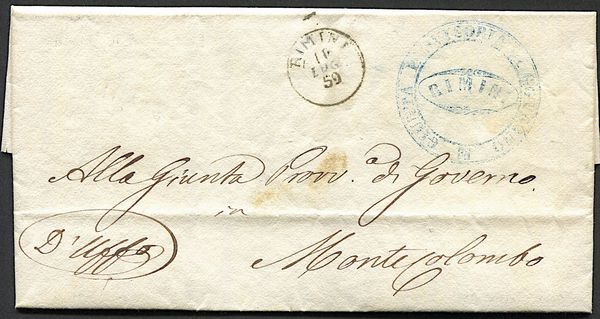 1859, Romagne, lettera in franchigia da Rimini per Montecolombo dell'11 luglio 1859  - Asta Filatelia - Associazione Nazionale - Case d'Asta italiane