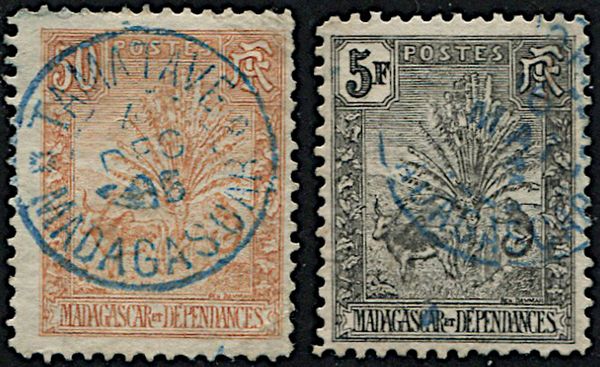 1903, Madagascar, Zebu, travelers tree and Lemur  - Asta Filatelia - Associazione Nazionale - Case d'Asta italiane