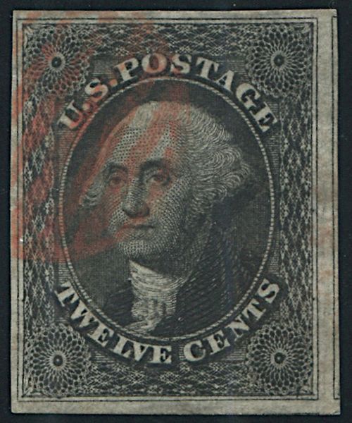 1851/56, United States, 12 cent. grey-black  - Asta Filatelia - Associazione Nazionale - Case d'Asta italiane