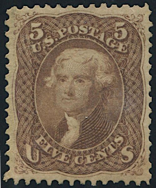 1861/66, United States, 5 cent. brown  - Asta Filatelia - Associazione Nazionale - Case d'Asta italiane
