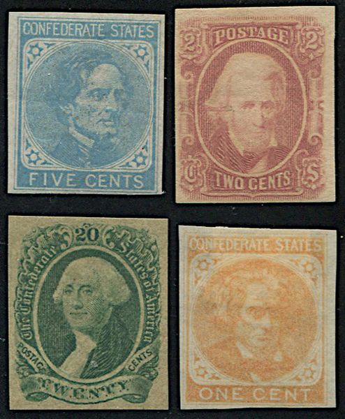 1862/63, Confederated States of America, 5 value  - Asta Filatelia - Associazione Nazionale - Case d'Asta italiane