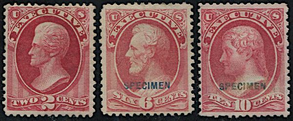 1875, USA, official stamps Executive ovpt. Specimen in blue  - Asta Filatelia - Associazione Nazionale - Case d'Asta italiane