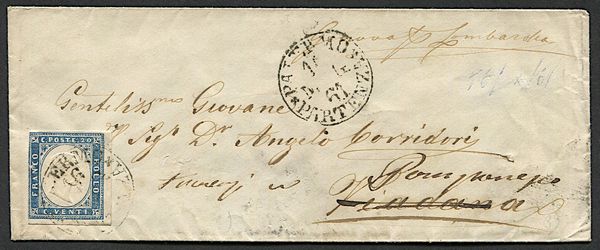 1861, Sicilia, lettera da Palermo per Viadana del 16 maggio 1861, rispedita a Pomponesco  - Asta Filatelia - Associazione Nazionale - Case d'Asta italiane