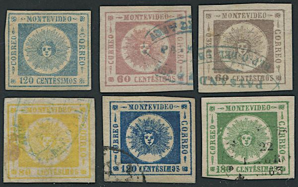 1859/62, Uruguay, Sun issue, nine different values  - Asta Filatelia - Associazione Nazionale - Case d'Asta italiane
