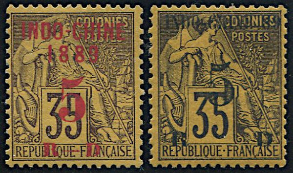 1889, Indochina, 2 values  - Asta Filatelia - Associazione Nazionale - Case d'Asta italiane