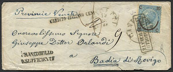 1865, Regno dItalia, lettera da Canicatt per Badia di Rovigo, del 19 dicembre 1865  - Asta Filatelia - Associazione Nazionale - Case d'Asta italiane