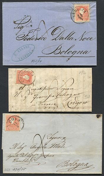 1860/61, Lombardo Veneto, tre lettere  - Asta Filatelia - Associazione Nazionale - Case d'Asta italiane