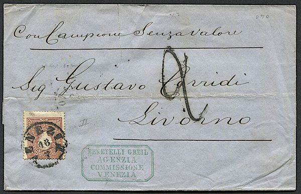 1860, Lombardo Veneto, lettera da Venezia per Livorno del 18 luglio 1860  - Asta Filatelia - Associazione Nazionale - Case d'Asta italiane