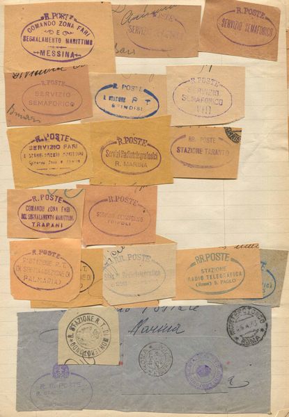 1915/1940, Marina Militare, Centinaia di frammenti recanti bolli di navi militari, quasi tutti diversi  - Asta Filatelia - Associazione Nazionale - Case d'Asta italiane