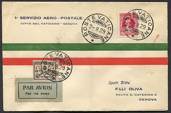 1929, Citt del Vaticano, inaugurazione del I Servizio Aeropostale  - Asta Filatelia - Associazione Nazionale - Case d'Asta italiane