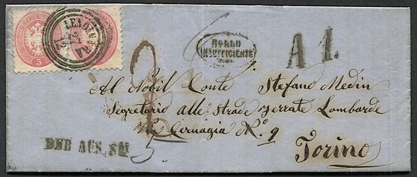 1865, Lombardo Veneto, lettera da Lendinara per Torino del 27 dicembre 1865  - Asta Filatelia - Associazione Nazionale - Case d'Asta italiane