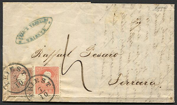 1859, Austria, lettera da Trieste per Ferrara del 7 ottobre 1859  - Asta Filatelia - Associazione Nazionale - Case d'Asta italiane