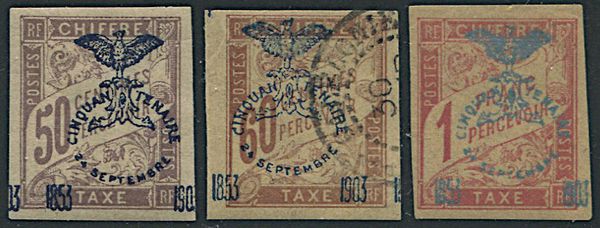 1903, Nouvelle Caledonie, tax, overprinted Cinquantenaire  - Asta Filatelia - Associazione Nazionale - Case d'Asta italiane