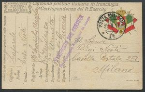 1917, Due cartoline di Posta Militare (P.M. 17), una col bollo Verificato per Censura/70 Squadriglia Aeroplani  - Asta Filatelia - Associazione Nazionale - Case d'Asta italiane