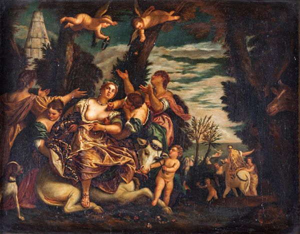 PITTORE DEL XIX SECOLO : Ratto di Europa (dal dipinto di Paolo Caliari detto il Veronese)  - Asta Antiquariato - Associazione Nazionale - Case d'Asta italiane