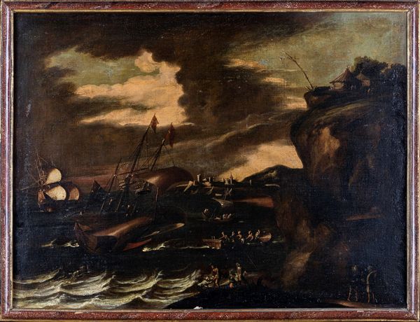 PITTORE DEL XVIII SECOLO : Battaglia navale  - Asta Antiquariato - Associazione Nazionale - Case d'Asta italiane