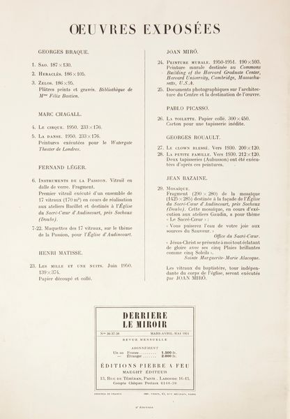 Derri�re Le Miroir - Sur Quatre Murs. (Numero su Braque della Rivista artistica e letteraria francese fondata nel 1946 da Aim� Maeght, pubblicata fino al 1982)  - Asta Asta A Tempo - Libri d'arte, D'artista e Manifesti - Associazione Nazionale - Case d'Asta italiane