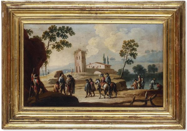 Francesco Simonini, nei modi di : Paesaggi con viandanti  - Asta Dipinti Antichi - Associazione Nazionale - Case d'Asta italiane