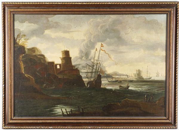 Scuola del XVIII secolo Vedute costiere con velieri  - Asta Dipinti Antichi - Associazione Nazionale - Case d'Asta italiane